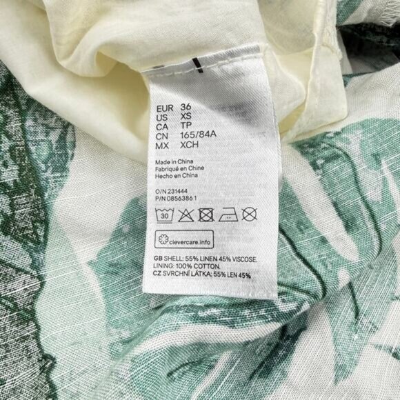 JOHANNA ORTIZ X H&M Linen Midi Dress Tropical Green Leaf Print Size XS - Picture 9 of 10